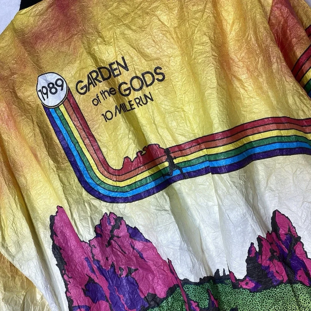 Vtg‎ 1989 Garden of the Gods 10 Mile Run Tyvek Jacket M 80s Neon Retro Running M